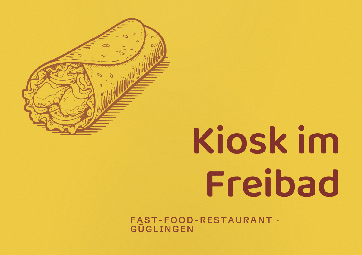 Illustriertes Poster von Kiosk im Freibad, Fast-Food-Restaurant in Güglingen