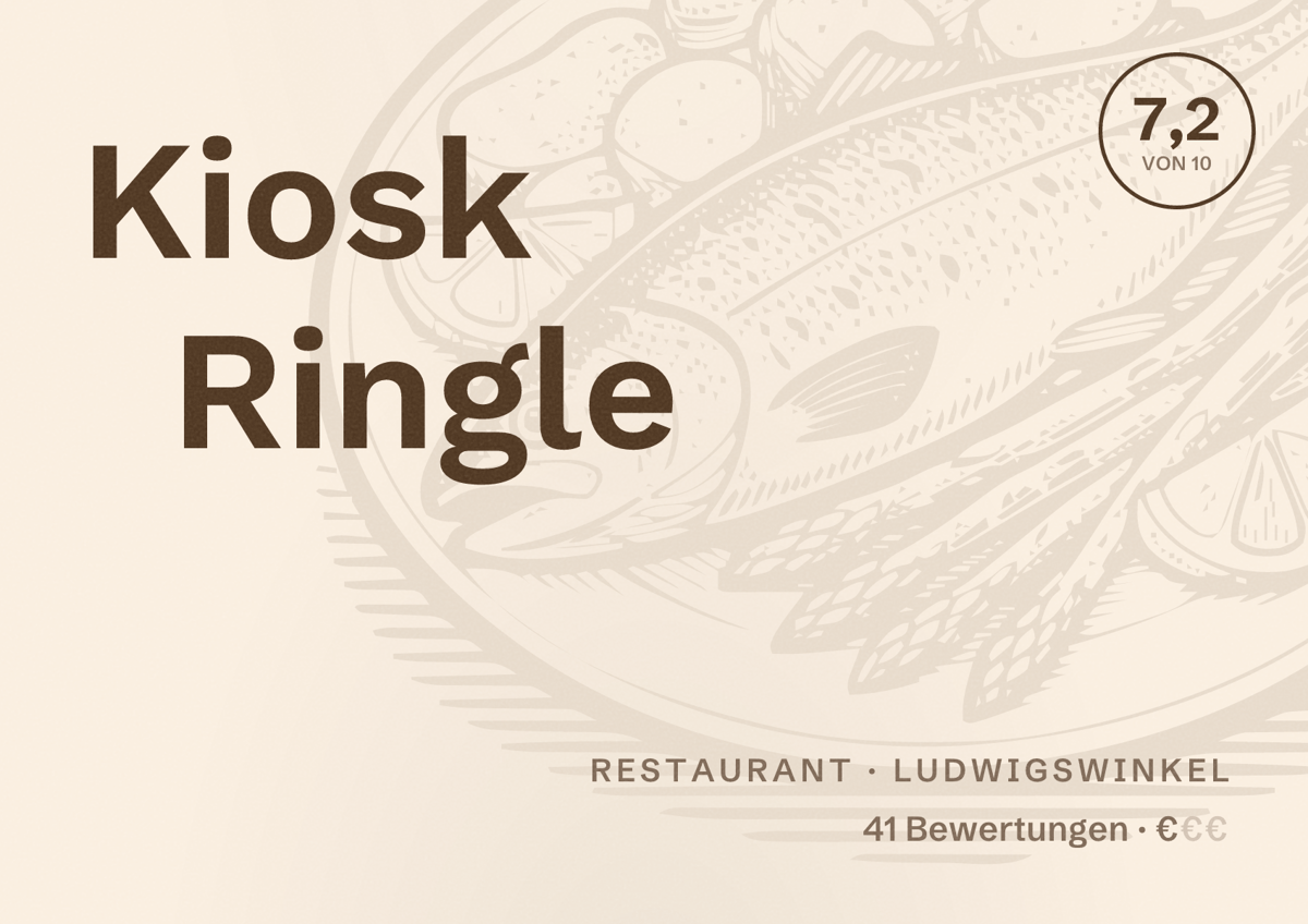 Illustriertes Poster von Kiosk Ringle, Restaurant in Ludwigswinkel: Bewertung 7,2 von 10 aus 41 Bewertungen, Preisniveau €