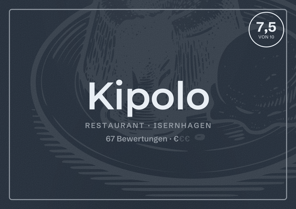 Illustriertes Poster von Kipolo, Restaurant in Isernhagen: Bewertung 7,5 von 10 aus 67 Bewertungen, Preisniveau €