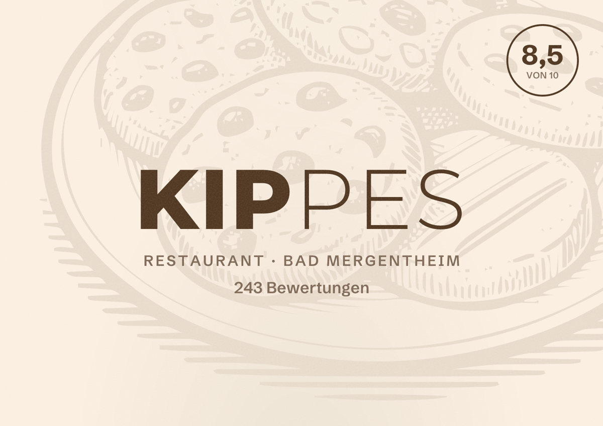Illustriertes Poster von Kippes, Restaurant in Bad Mergentheim: Bewertung 8,5 von 10 aus 243 Bewertungen