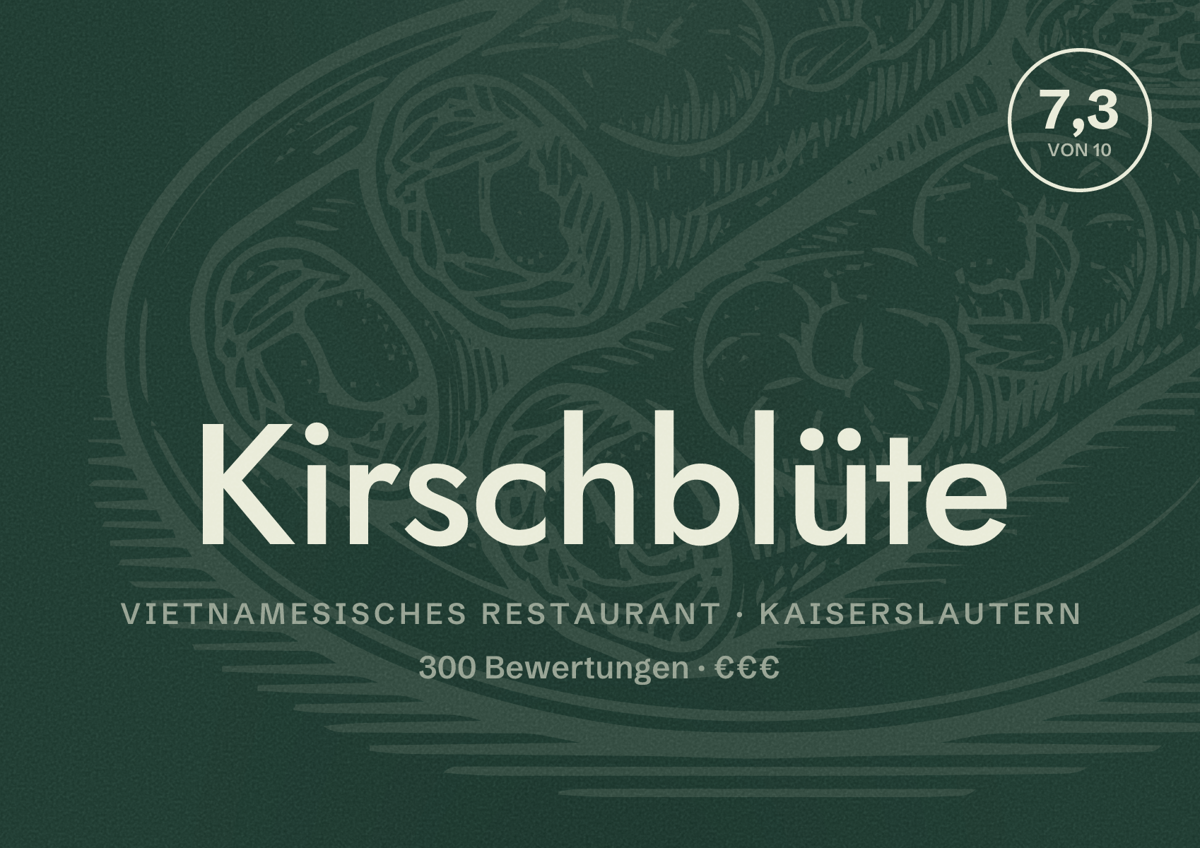 Illustriertes Poster von Kirschblüte, Vietnamesisches Restaurant in Kaiserslautern: Bewertung 7,3 von 10 aus 300 Bewertungen, Preisniveau €€€