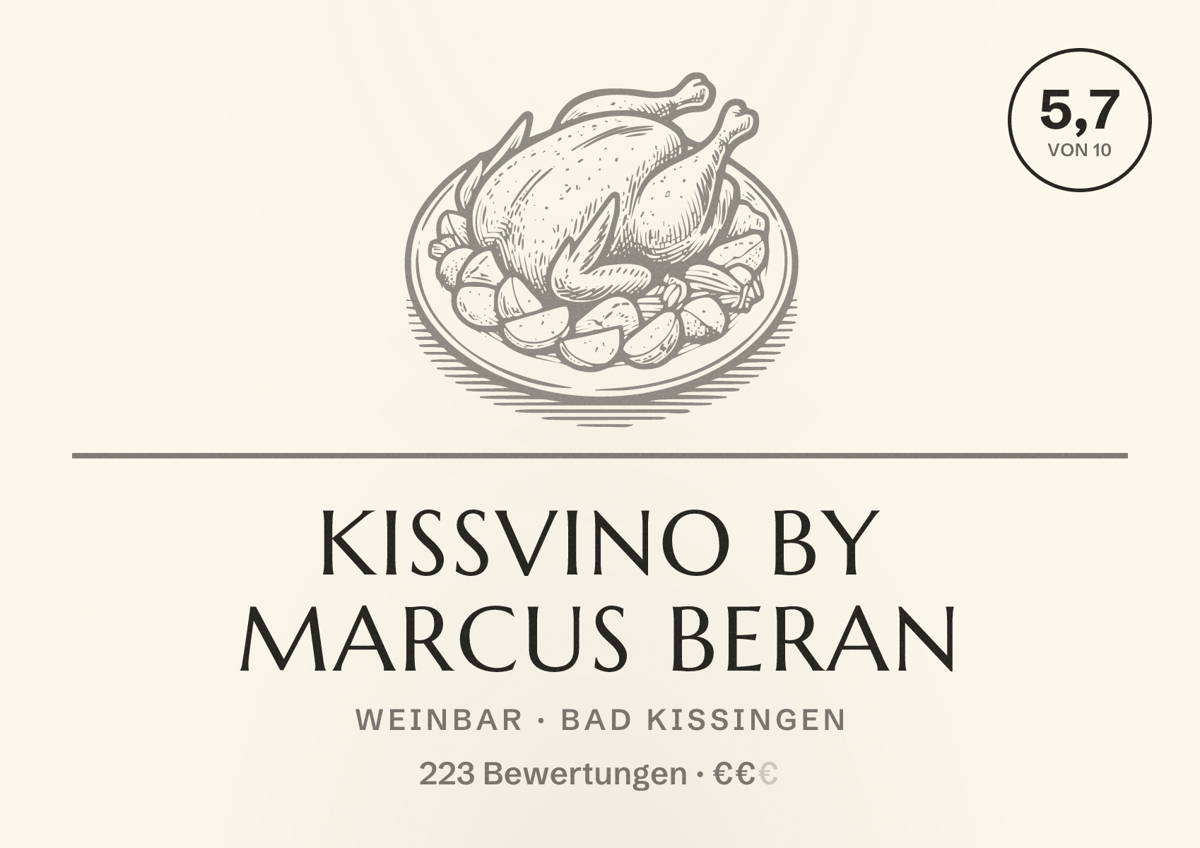 Illustriertes Poster von KissVino by Marcus Beran, Weinbar in Bad Kissingen: Bewertung 5,7 von 10 aus 223 Bewertungen, Preisniveau €€