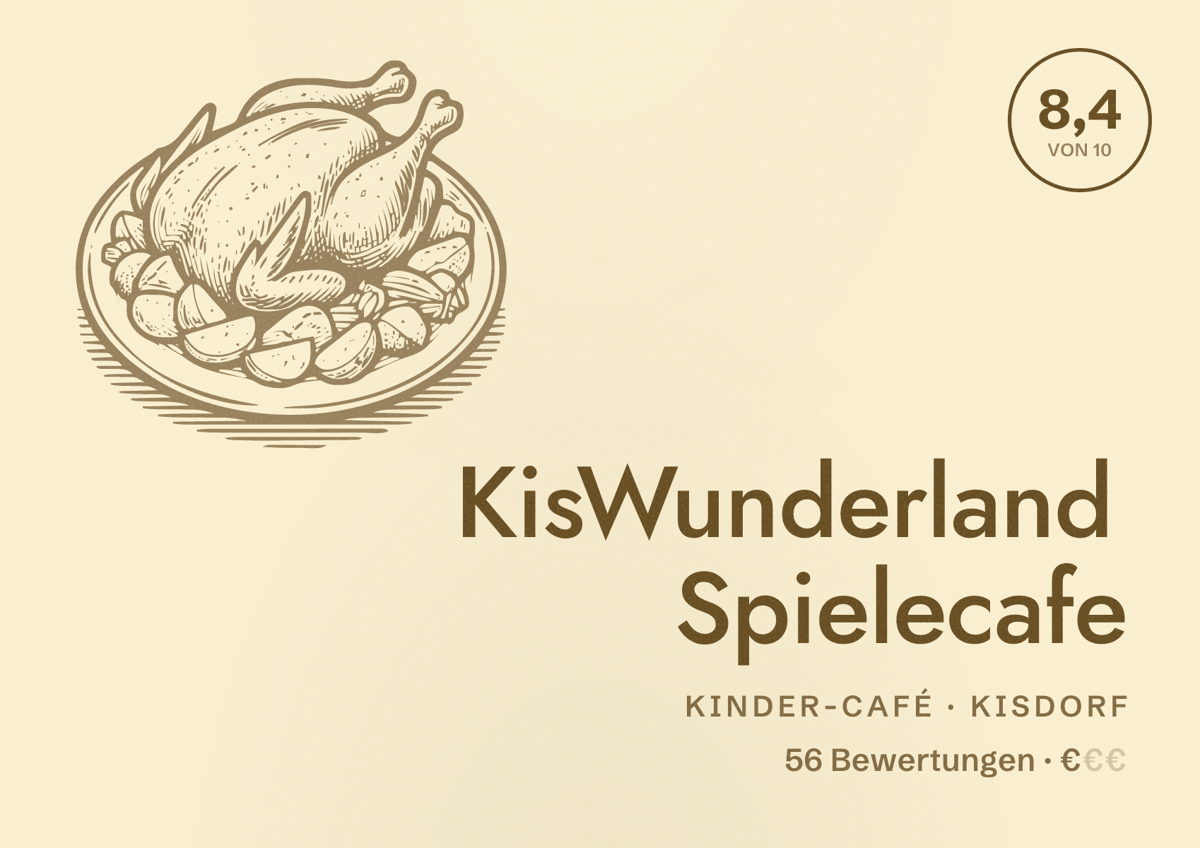 Illustriertes Poster von KisWunderland Spielecafe, Kinder-Café in Kisdorf: Bewertung 8,4 von 10 aus 56 Bewertungen, Preisniveau €