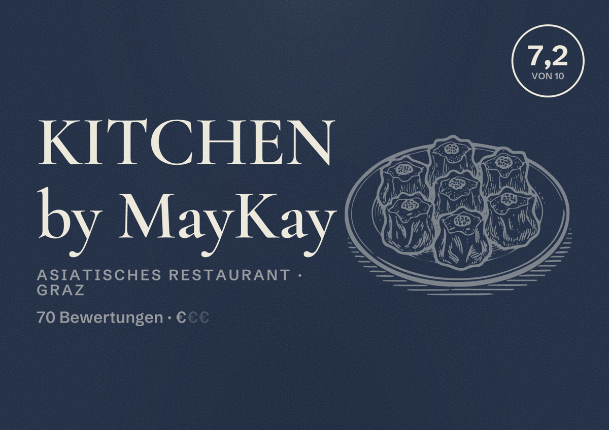 Illustriertes Poster von KITCHEN by MayKay, Asiatisches Restaurant in Graz: Bewertung 7,2 von 10 aus 70 Bewertungen, Preisniveau €