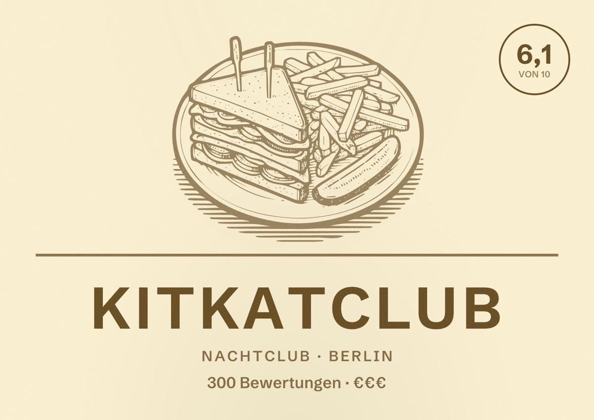 Illustriertes Poster von KitKatClub, Nachtclub in Berlin: Bewertung 6,1 von 10 aus 300 Bewertungen, Preisniveau €€€