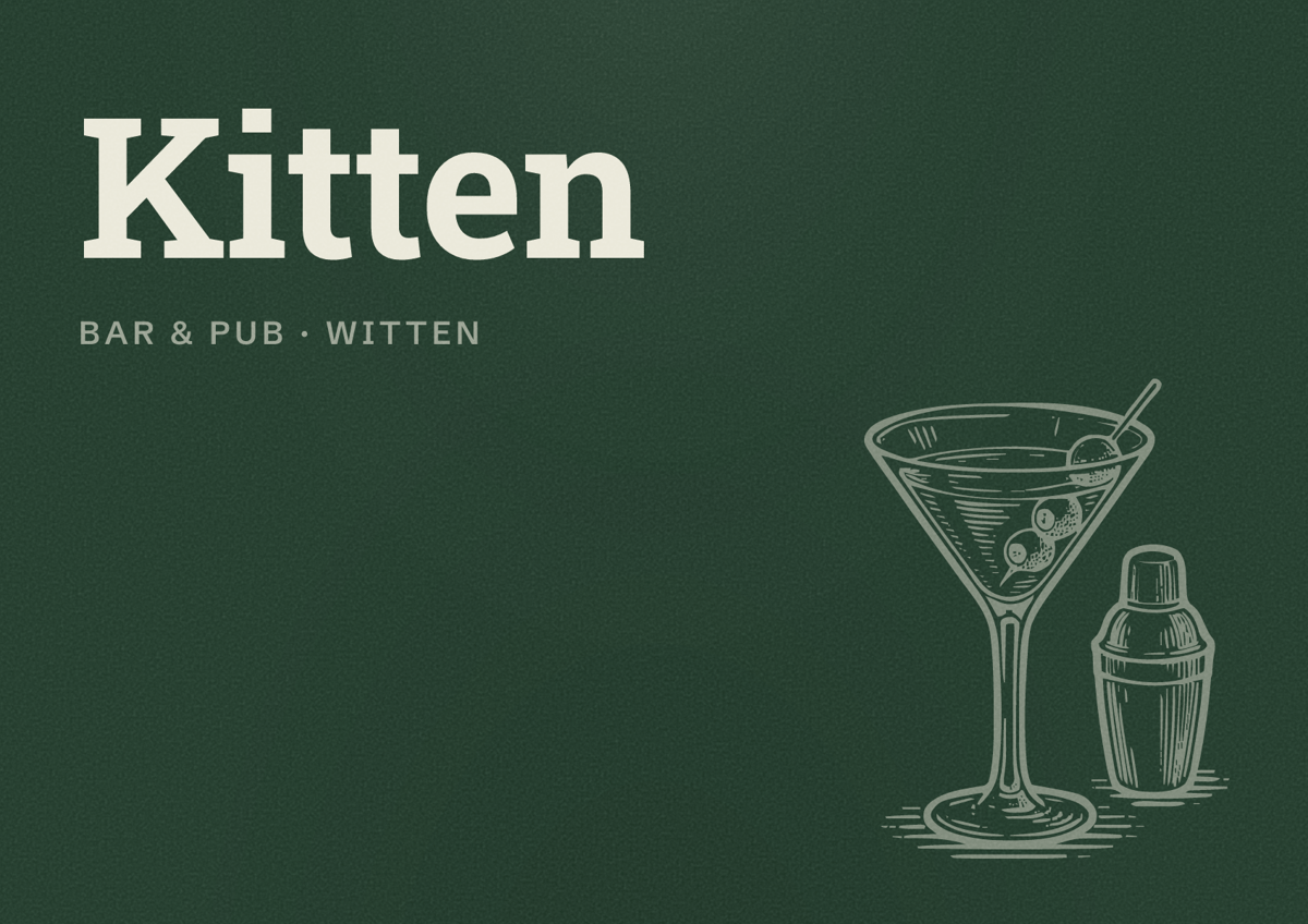 Illustriertes Poster von Kitten, Bar & Pub in Witten