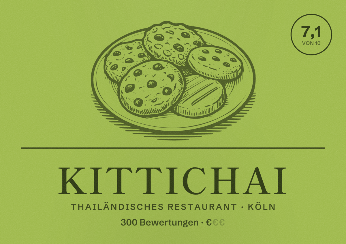 Illustriertes Poster von Kittichai, Thailändisches Restaurant in Köln: Bewertung 7,1 von 10 aus 300 Bewertungen, Preisniveau €