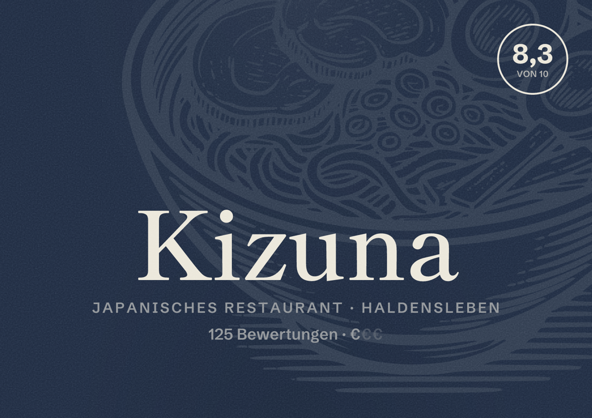 Illustriertes Poster von Kizuna, Japanisches Restaurant in Haldensleben: Bewertung 8,3 von 10 aus 125 Bewertungen, Preisniveau €