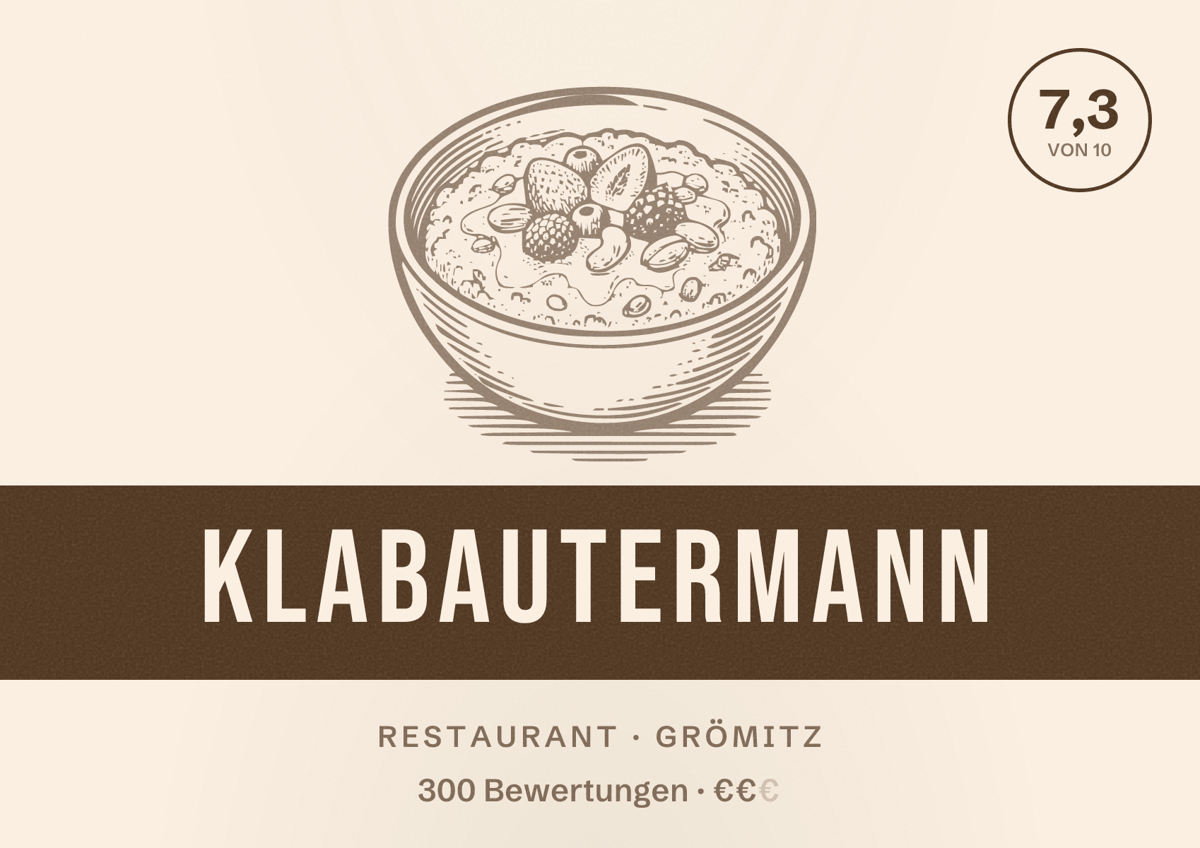 Illustriertes Poster von Klabautermann, Restaurant in Grömitz: Bewertung 7,3 von 10 aus 300 Bewertungen, Preisniveau €€