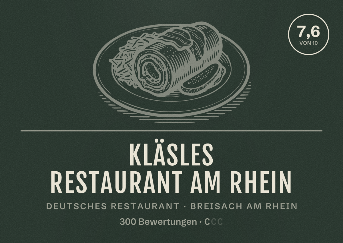 Illustriertes Poster von Kläsles Restaurant am Rhein, Deutsches Restaurant in Breisach am Rhein: Bewertung 7,6 von 10 aus 300 Bewertungen, Preisniveau €
