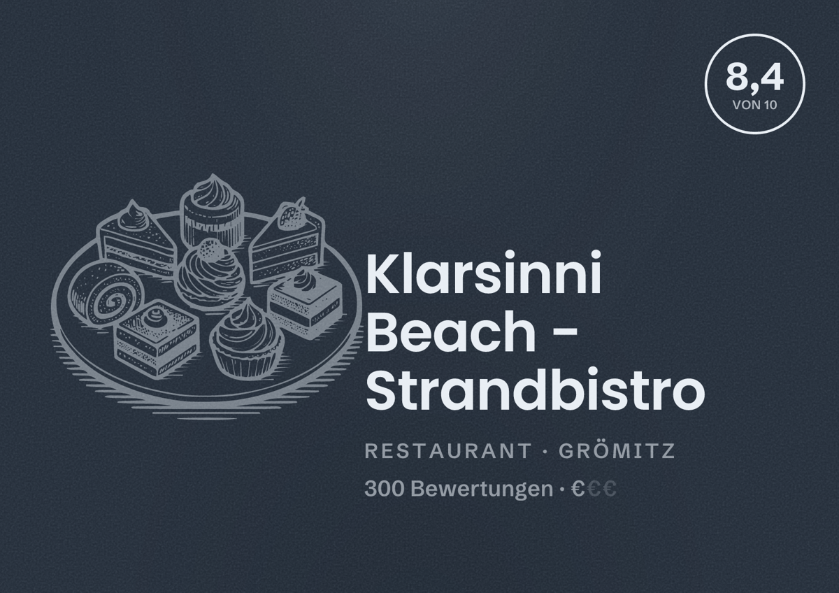 Illustriertes Poster von Klarsinni Beach - Strandbistro, Restaurant in Grömitz: Bewertung 8,4 von 10 aus 300 Bewertungen, Preisniveau €