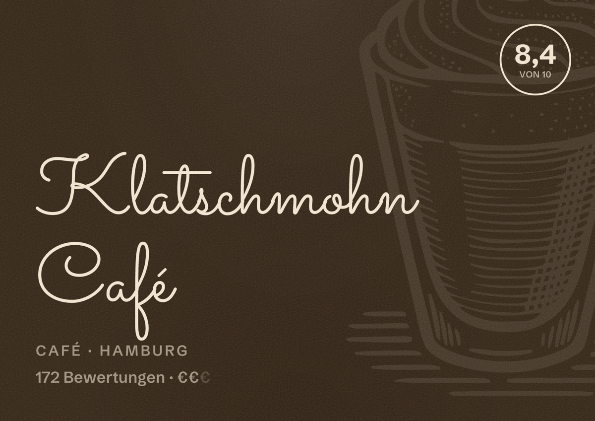 Illustriertes Poster von Klatschmohn Café, Café in Hamburg: Bewertung 8,4 von 10 aus 172 Bewertungen, Preisniveau €€