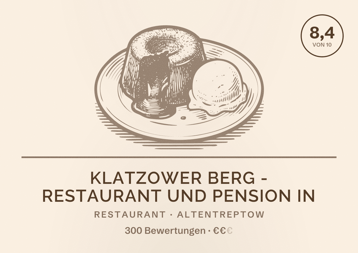Illustriertes Poster von Klatzower Berg - Restaurant und Pension in, Restaurant in Altentreptow: Bewertung 8,4 von 10 aus 300 Bewertungen, Preisniveau €€