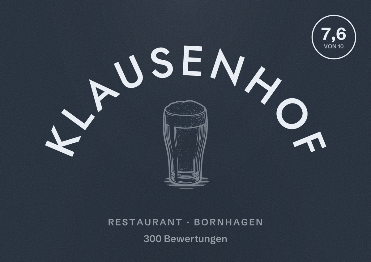 Illustriertes Poster von Klausenhof, Restaurant in Bornhagen: Bewertung 7,6 von 10 aus 300 Bewertungen