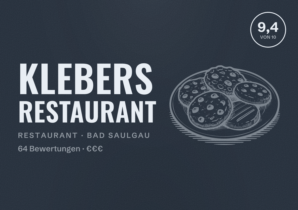 Illustriertes Poster von Klebers Restaurant, Restaurant in Bad Saulgau: Bewertung 9,4 von 10 aus 64 Bewertungen, Preisniveau €€€