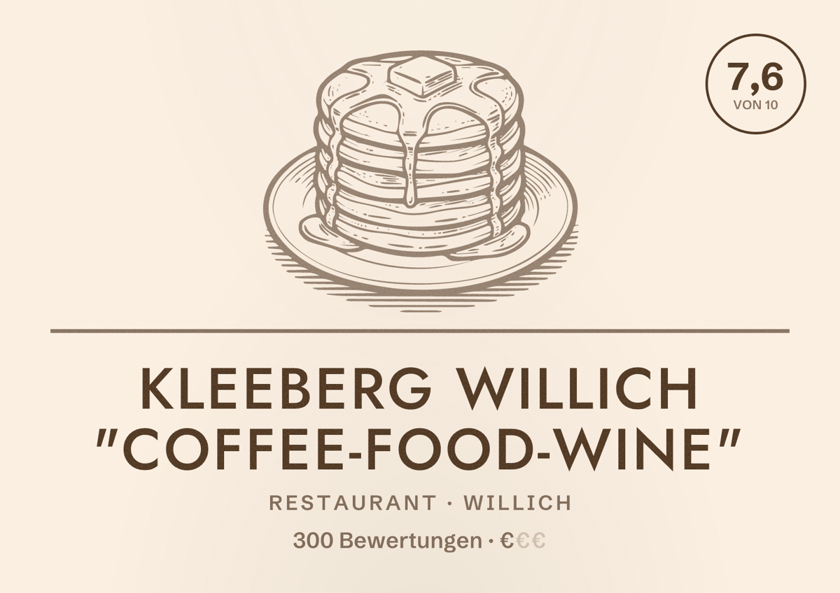 Illustriertes Poster von KLEEBERG Willich "COFFEE-FOOD-WINE", Restaurant in Willich: Bewertung 7,6 von 10 aus 300 Bewertungen, Preisniveau €