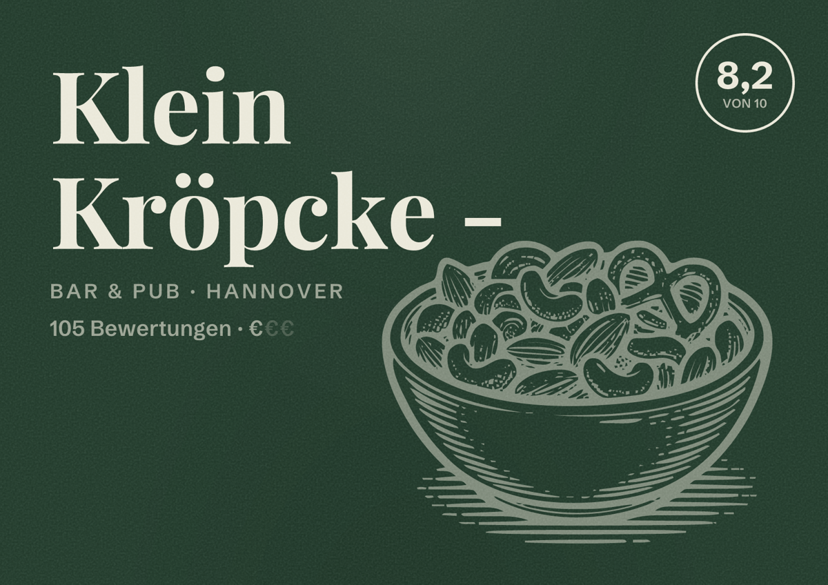 Illustriertes Poster von Klein Kröpcke -, Bar & Pub in Hannover: Bewertung 8,2 von 10 aus 105 Bewertungen, Preisniveau €