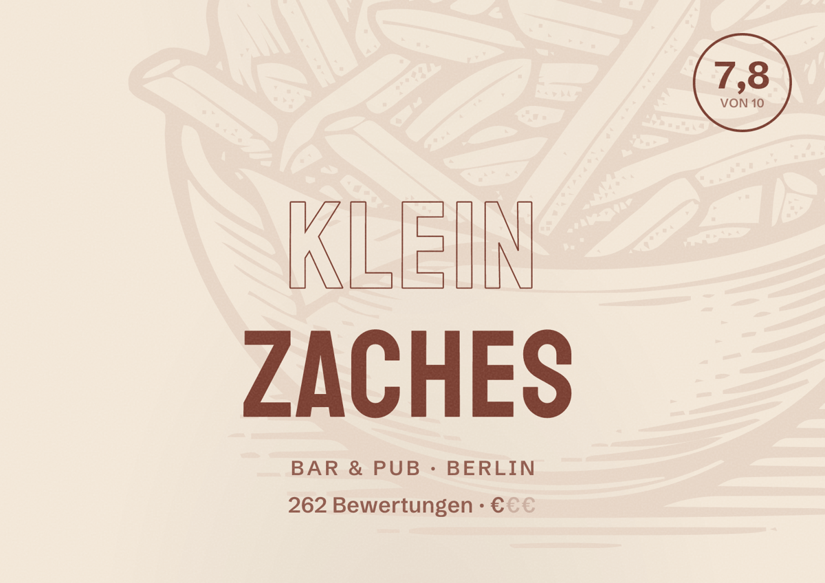 Illustriertes Poster von Klein Zaches, Bar & Pub in Berlin: Bewertung 7,8 von 10 aus 262 Bewertungen, Preisniveau €
