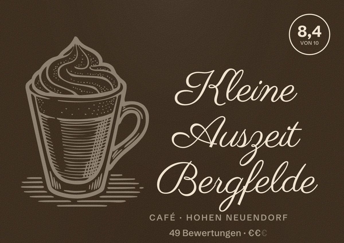Illustriertes Poster von Kleine Auszeit Bergfelde, Café in Hohen Neuendorf: Bewertung 8,4 von 10 aus 49 Bewertungen, Preisniveau €€
