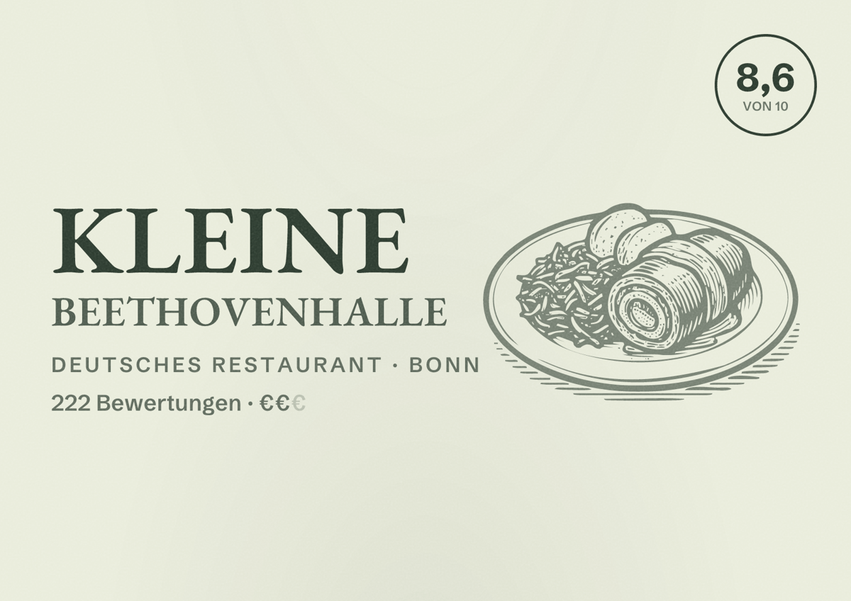 Illustriertes Poster von Kleine Beethovenhalle, Deutsches Restaurant in Bonn: Bewertung 8,6 von 10 aus 222 Bewertungen, Preisniveau €€
