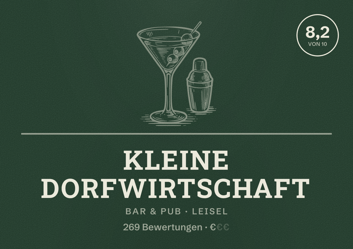 Illustriertes Poster von Kleine Dorfwirtschaft, Bar & Pub in Leisel: Bewertung 8,2 von 10 aus 269 Bewertungen, Preisniveau €