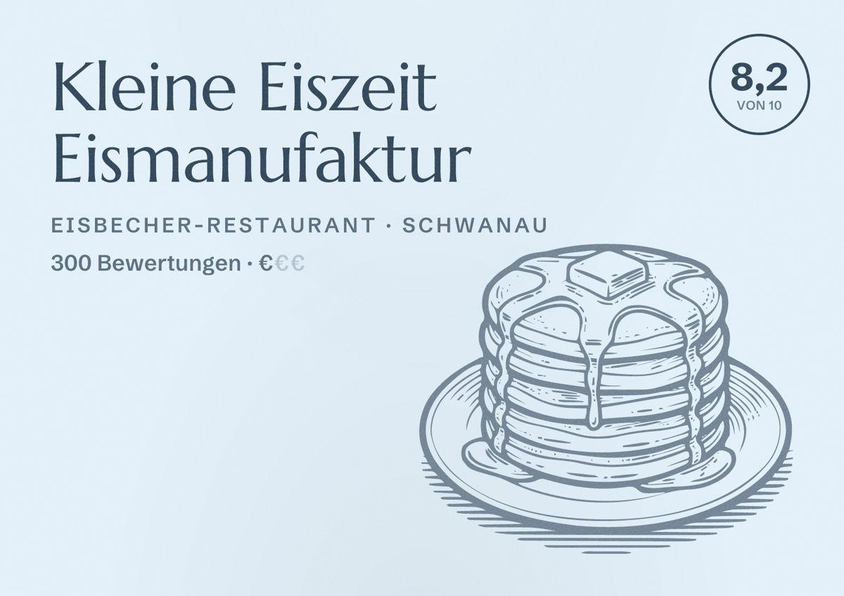 Illustriertes Poster von Kleine Eiszeit Eismanufaktur, Eisbecher-Restaurant in Schwanau: Bewertung 8,2 von 10 aus 300 Bewertungen, Preisniveau €