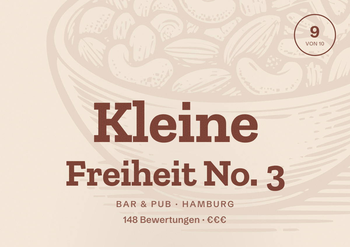Illustriertes Poster von Kleine Freiheit No. 3, Bar & Pub in Hamburg: Bewertung 9 von 10 aus 148 Bewertungen, Preisniveau €€€