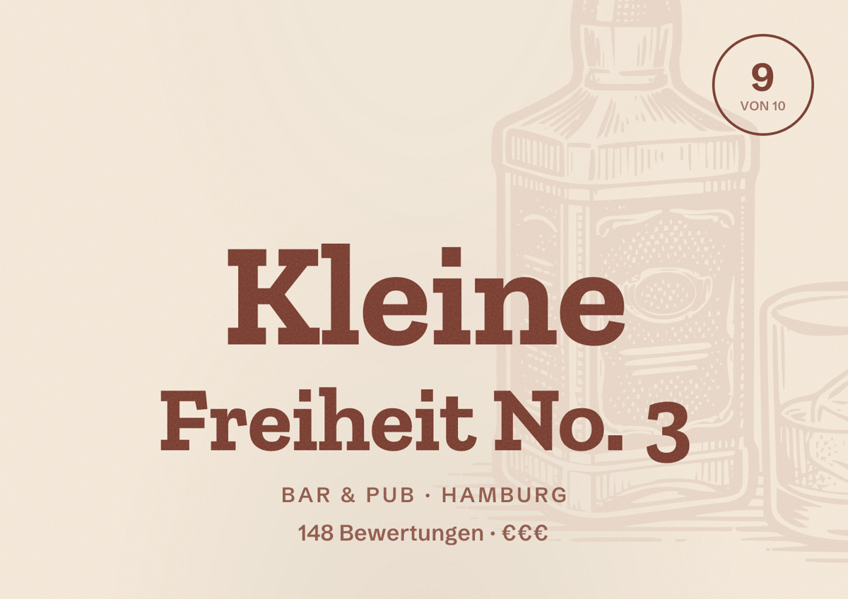 Illustriertes Poster von Kleine Freiheit No. 3, Bar & Pub in Hamburg: Bewertung 9,0 von 10 aus 148 Bewertungen, Preisniveau €€€