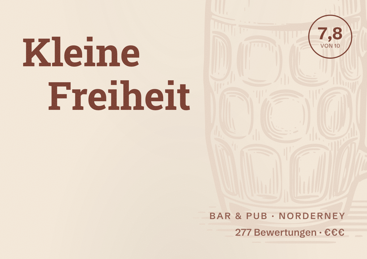 Illustriertes Poster von Kleine Freiheit, Bar & Pub in Norderney: Bewertung 7,8 von 10 aus 277 Bewertungen, Preisniveau €€€