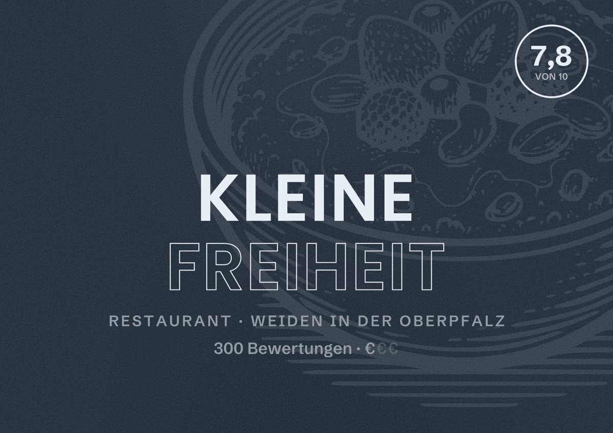 Illustriertes Poster von Kleine Freiheit, Restaurant in Weiden in der Oberpfalz: Bewertung 7,8 von 10 aus 300 Bewertungen, Preisniveau €