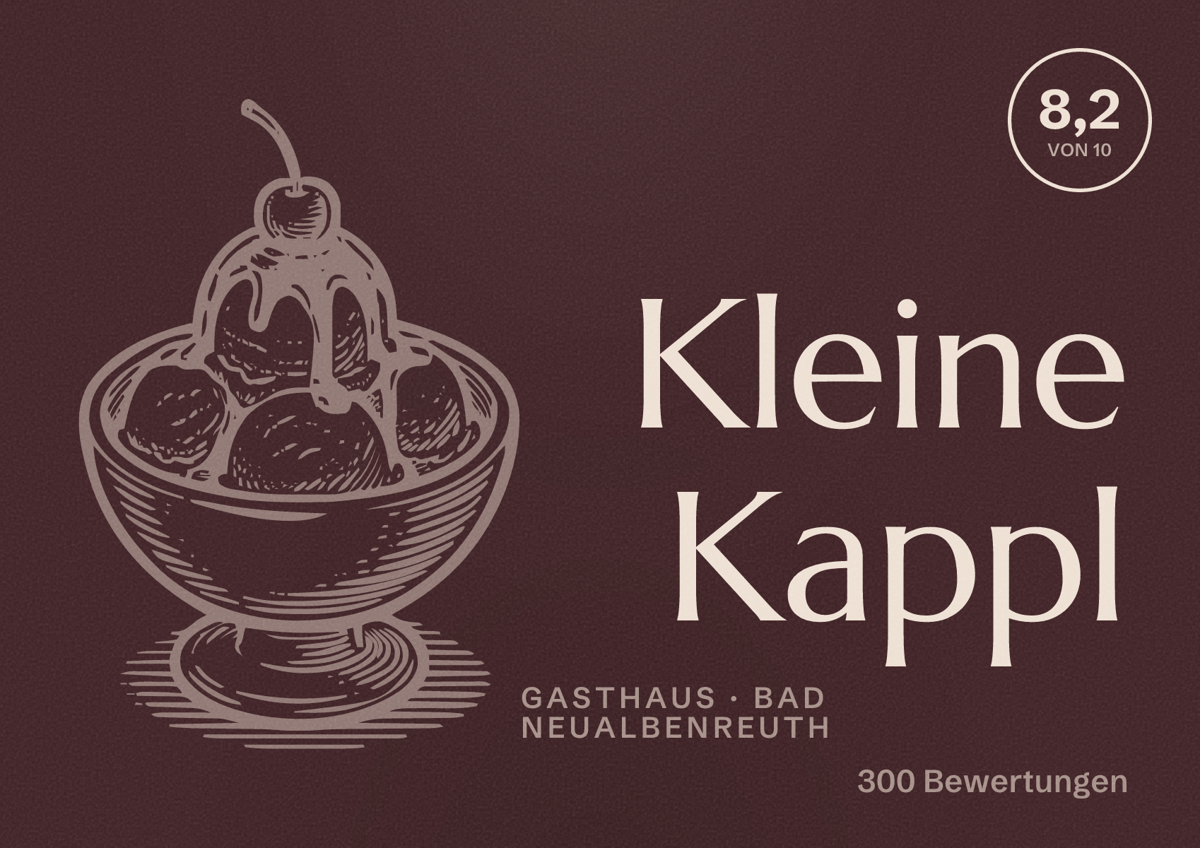 Illustriertes Poster von Kleine Kappl, Gasthaus in Bad Neualbenreuth: Bewertung 8,2 von 10 aus 300 Bewertungen