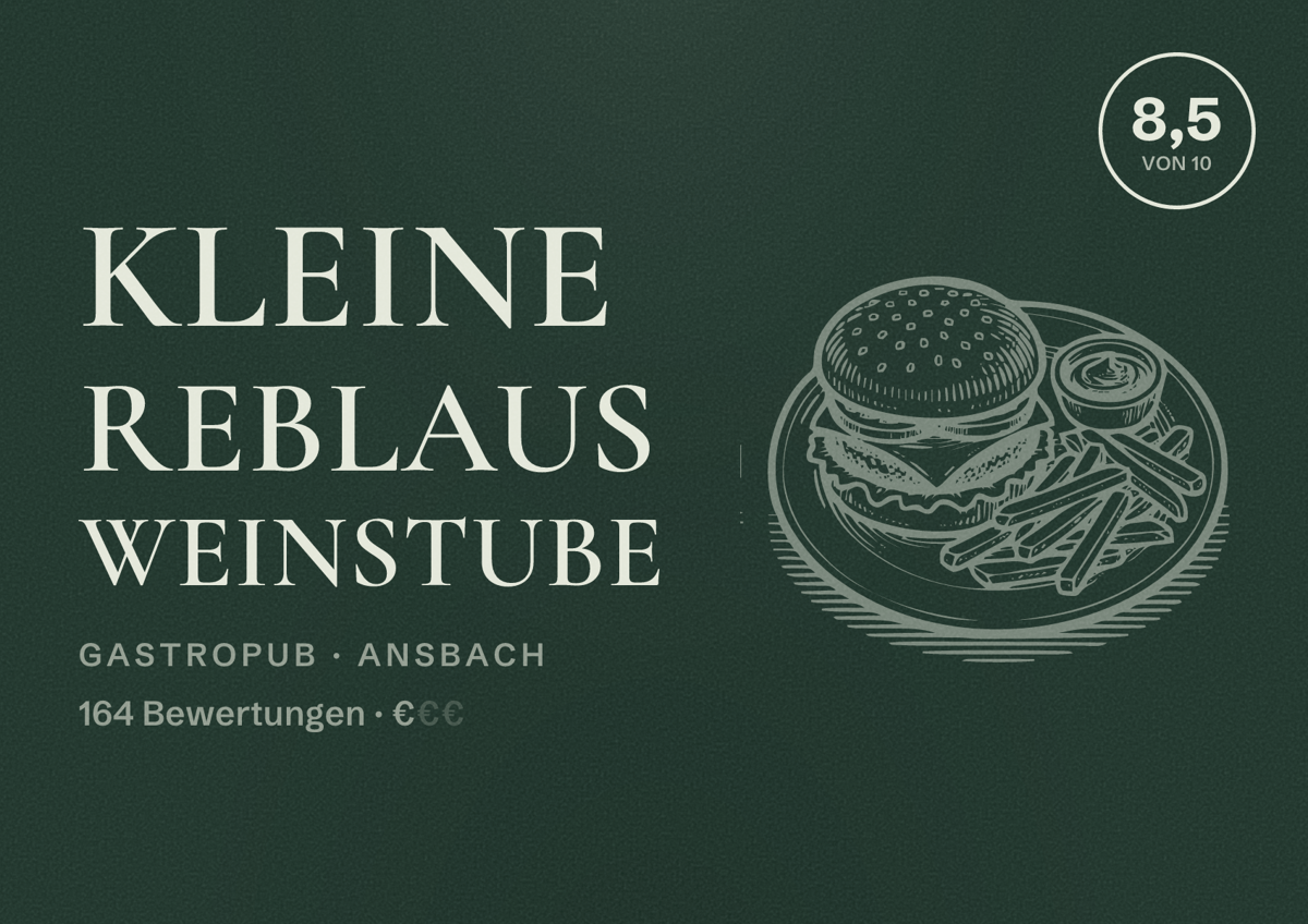 Illustriertes Poster von Kleine Reblaus Weinstube, Gastropub in Ansbach: Bewertung 8,5 von 10 aus 164 Bewertungen, Preisniveau €