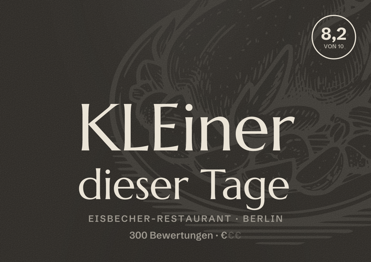 Illustriertes Poster von KLEiner dieser Tage, Eisbecher-Restaurant in Berlin: Bewertung 8,2 von 10 aus 300 Bewertungen, Preisniveau €