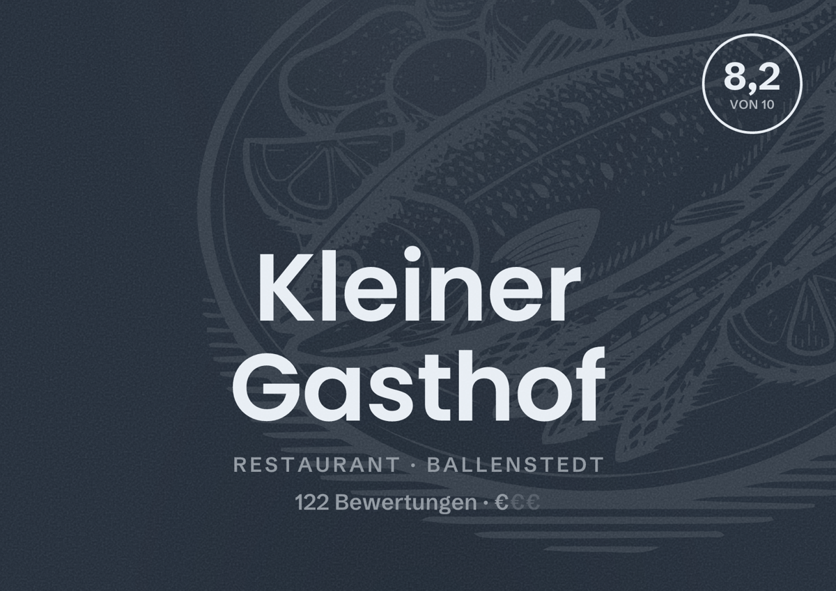 Illustriertes Poster von Kleiner Gasthof, Restaurant in Ballenstedt: Bewertung 8,2 von 10 aus 122 Bewertungen, Preisniveau €