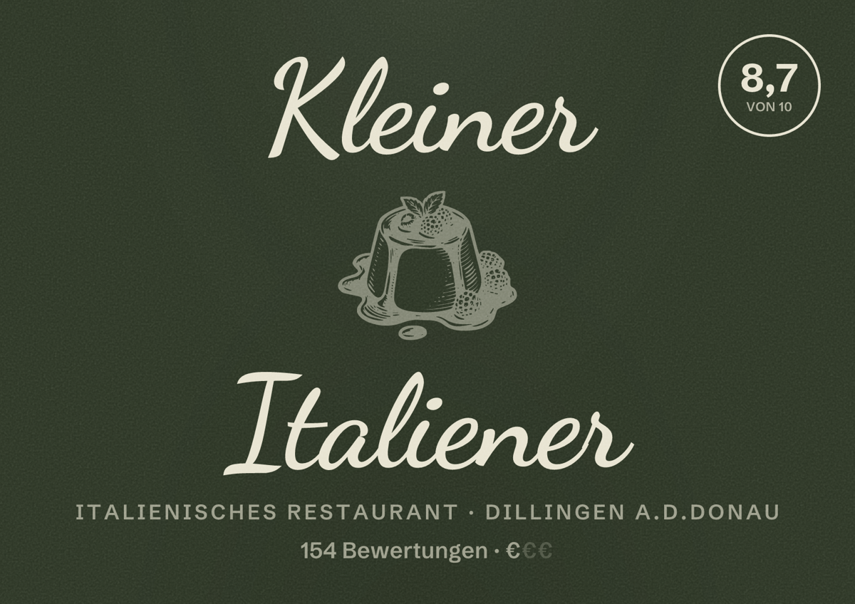 Illustriertes Poster von Kleiner Italiener, Italienisches Restaurant in Dillingen a.d.Donau: Bewertung 8,7 von 10 aus 154 Bewertungen, Preisniveau €