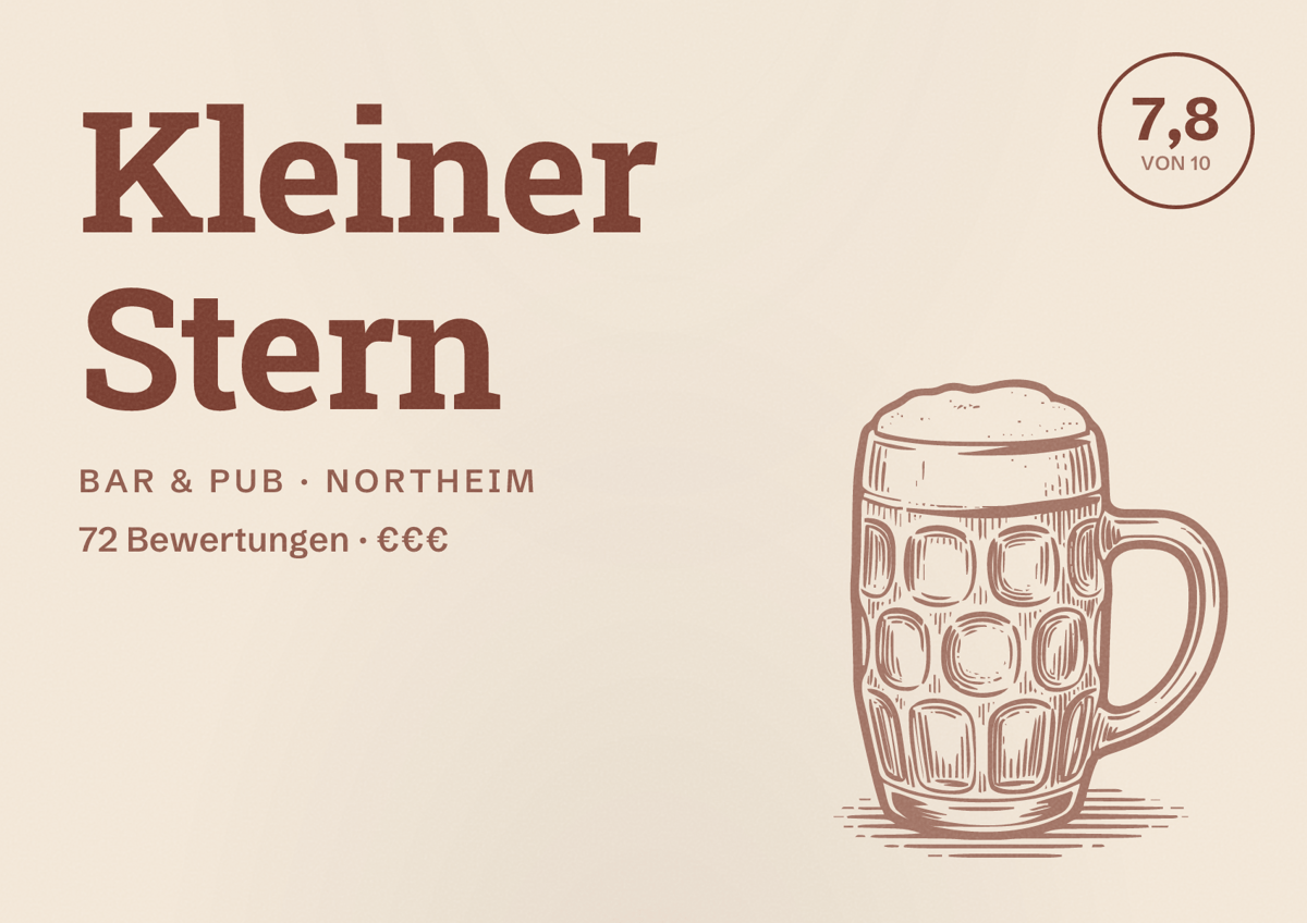 Illustriertes Poster von Kleiner Stern, Bar & Pub in Northeim: Bewertung 7,8 von 10 aus 72 Bewertungen, Preisniveau €€€