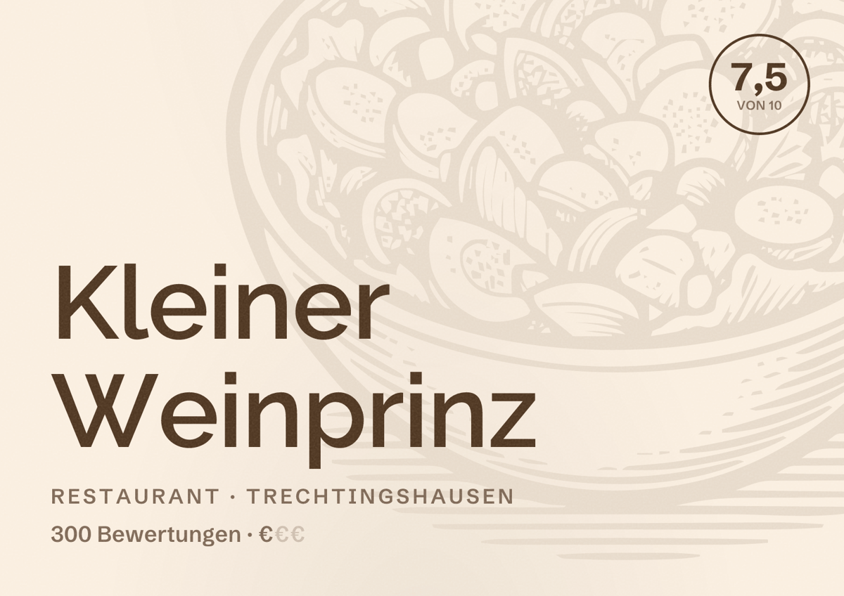 Illustriertes Poster von Kleiner Weinprinz, Restaurant in Trechtingshausen: Bewertung 7,5 von 10 aus 300 Bewertungen, Preisniveau €