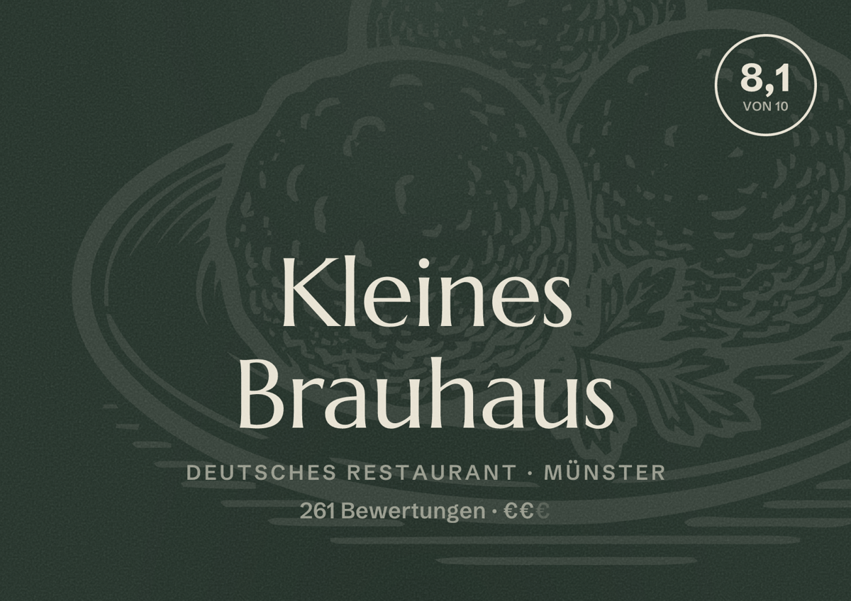 Illustriertes Poster von Kleines Brauhaus, Deutsches Restaurant in Münster: Bewertung 8,1 von 10 aus 261 Bewertungen, Preisniveau €€