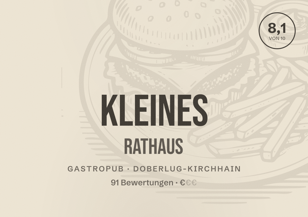 Illustriertes Poster von KLEINES RATHAUS, Gastropub in Doberlug-Kirchhain: Bewertung 8,1 von 10 aus 91 Bewertungen, Preisniveau €