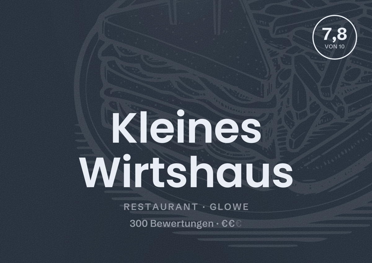 Illustriertes Poster von Kleines Wirtshaus, Restaurant in Glowe: Bewertung 7,8 von 10 aus 300 Bewertungen, Preisniveau €€