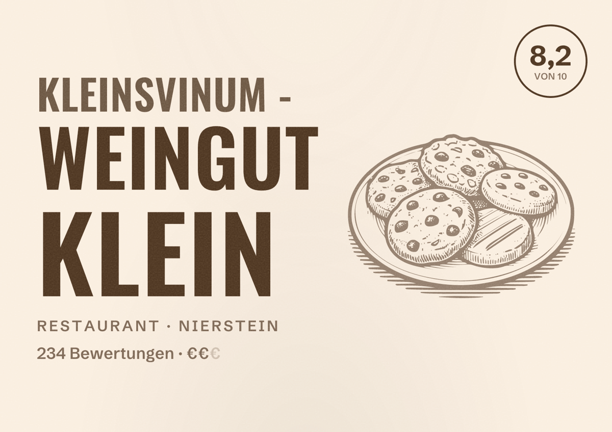 Illustriertes Poster von KLEINsVINUM - Weingut Klein, Restaurant in Nierstein: Bewertung 8,2 von 10 aus 234 Bewertungen, Preisniveau €€