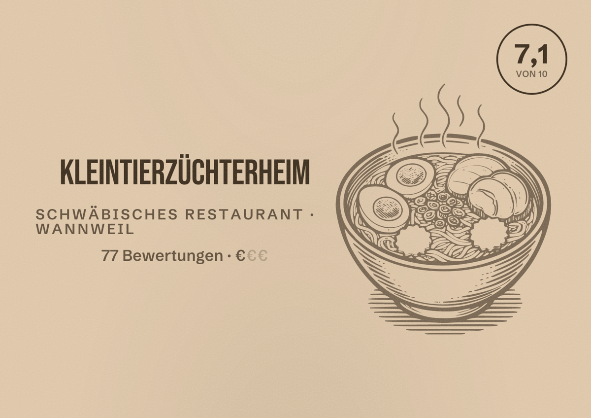 Illustriertes Poster von Kleintierzüchterheim, Schwäbisches Restaurant in Wannweil: Bewertung 7,1 von 10 aus 77 Bewertungen, Preisniveau €