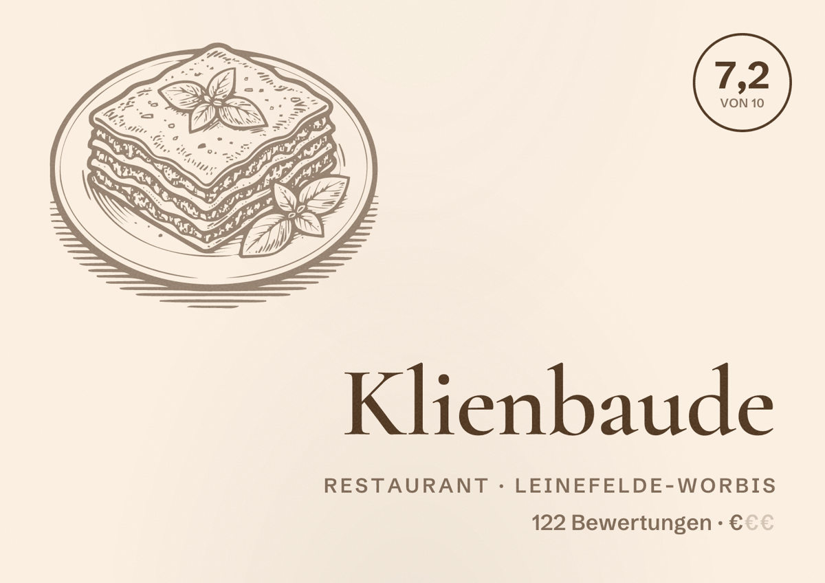 Illustriertes Poster von Klienbaude, Restaurant in Leinefelde-Worbis: Bewertung 7,2 von 10 aus 122 Bewertungen, Preisniveau €