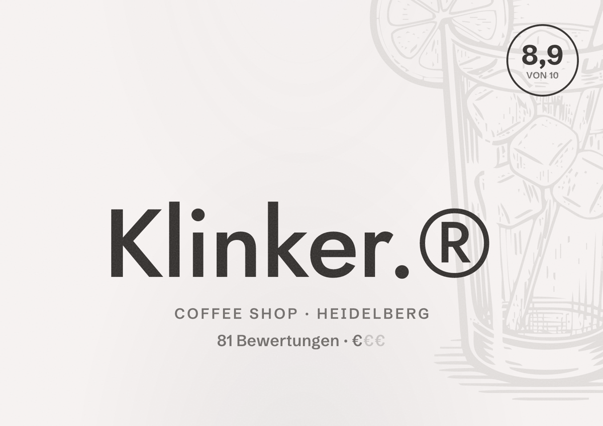 Illustriertes Poster von Klinker.®, Coffee Shop in Heidelberg: Bewertung 8,9 von 10 aus 81 Bewertungen, Preisniveau €