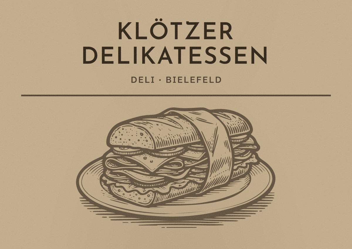 Illustriertes Poster von Klötzer Delikatessen, Deli in Bielefeld