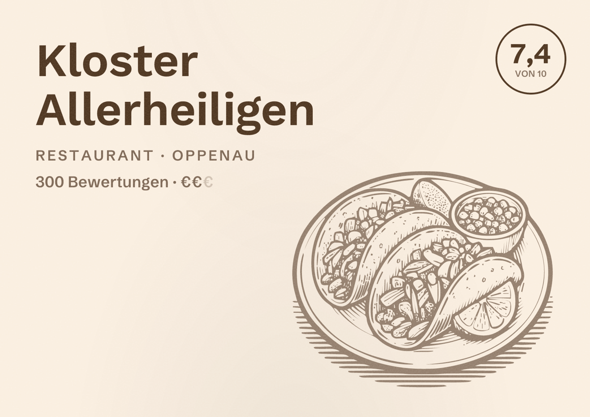 Illustriertes Poster von Kloster Allerheiligen, Restaurant in Oppenau: Bewertung 7,4 von 10 aus 300 Bewertungen, Preisniveau €€