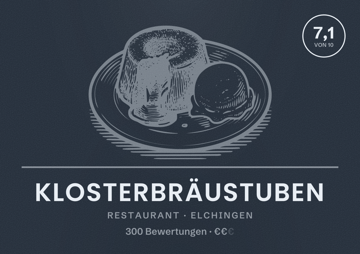 Illustriertes Poster von Klosterbräustuben, Restaurant in Elchingen: Bewertung 7,1 von 10 aus 300 Bewertungen, Preisniveau €€