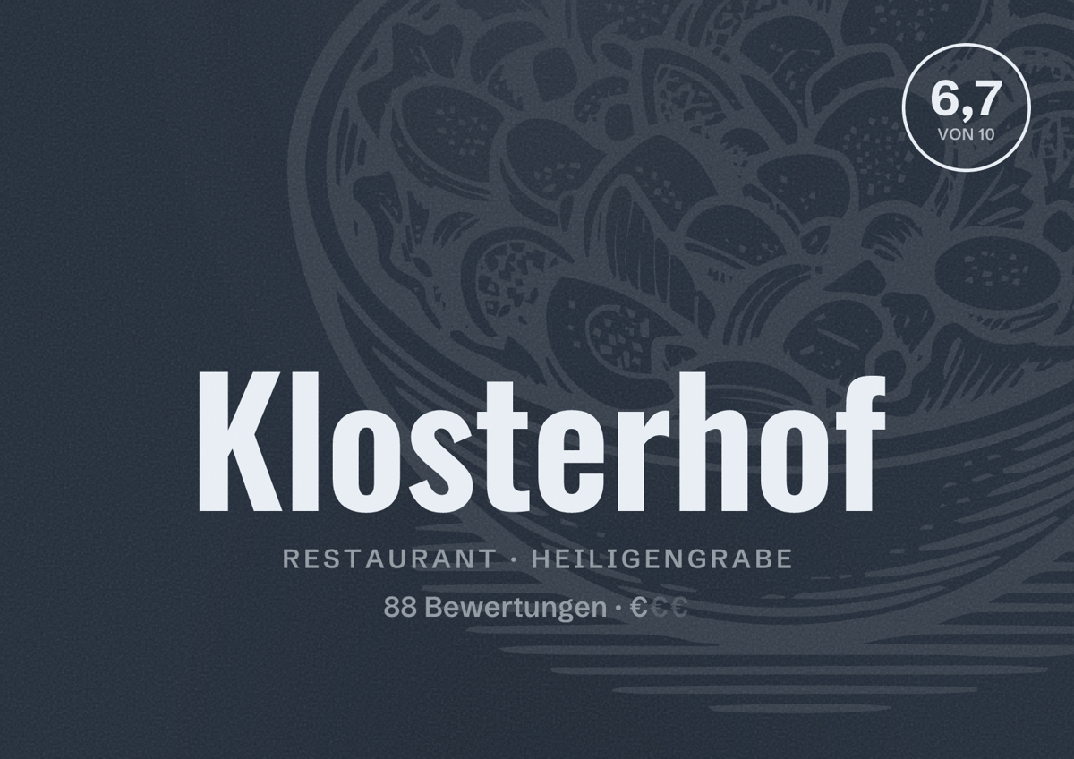 Illustriertes Poster von Klosterhof, Restaurant in Heiligengrabe: Bewertung 6,7 von 10 aus 88 Bewertungen, Preisniveau €