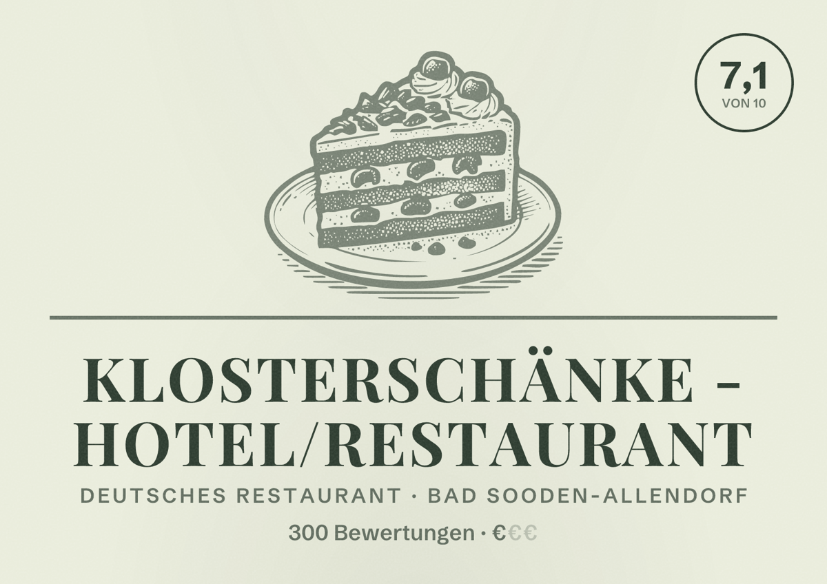 Illustriertes Poster von Klosterschänke - Hotel/Restaurant, Deutsches Restaurant in Bad Sooden-Allendorf: Bewertung 7,1 von 10 aus 300 Bewertungen, Preisniveau €