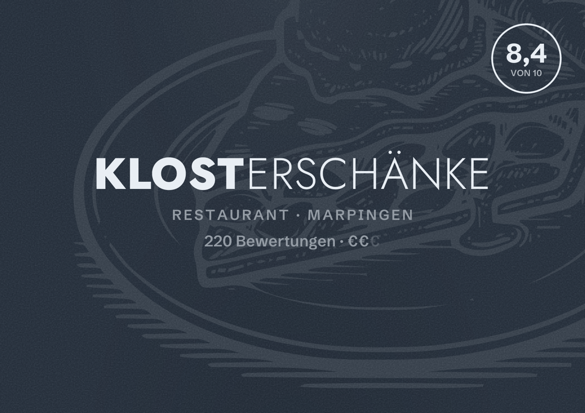Illustriertes Poster von Klosterschänke, Restaurant in Marpingen: Bewertung 8,4 von 10 aus 220 Bewertungen, Preisniveau €€